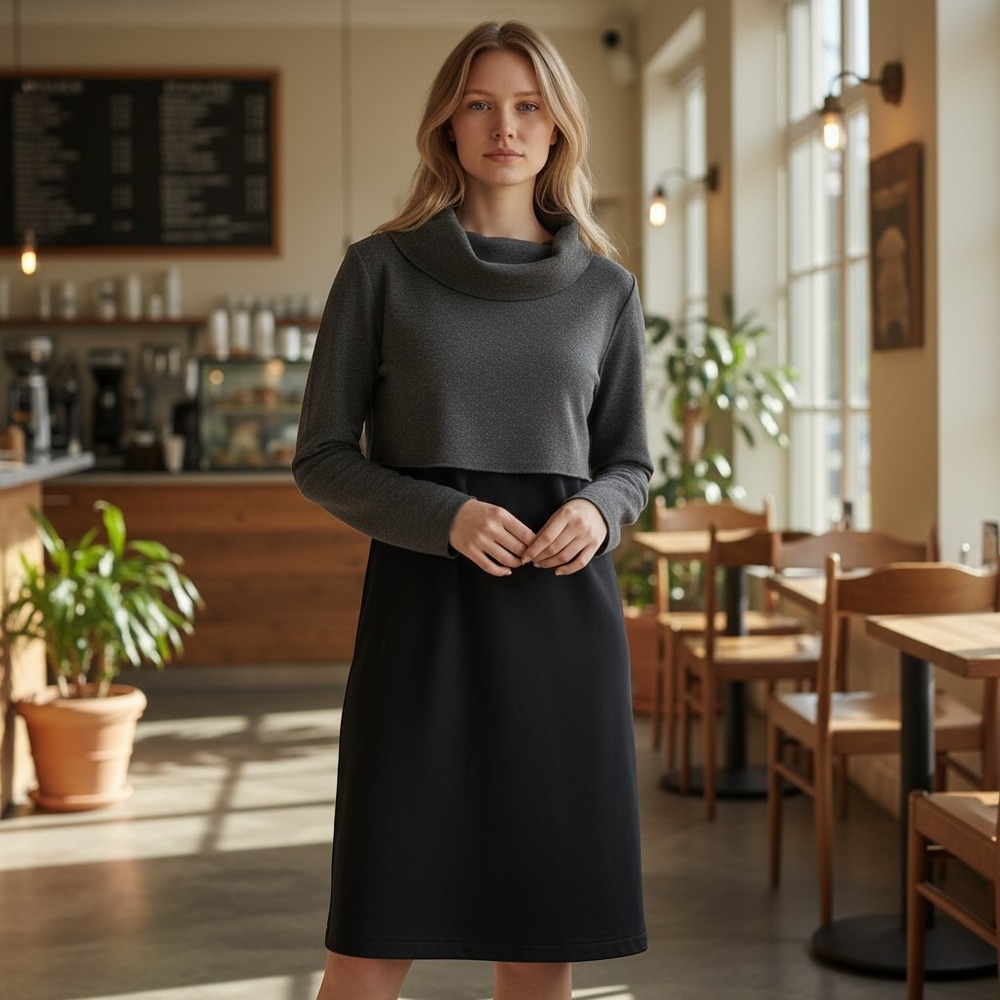Taylor Gray Black Colorblock Cowl Neck Layered Knit Midi Dress‎ Mens Size M